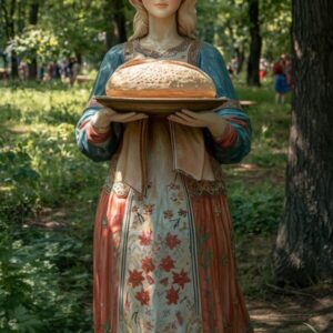 Скульптура: Русская красавица в национальной одежде с караваем Скульптура: Русская красавица в национальной одежде с караваем