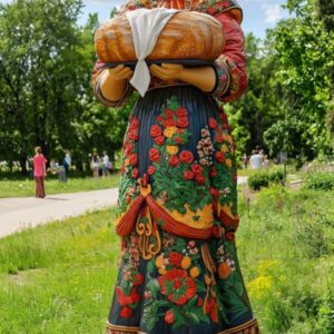 Скульптура: Русская красавица в национальной одежде с караваем Скульптура: Русская красавица в национальной одежде с караваем